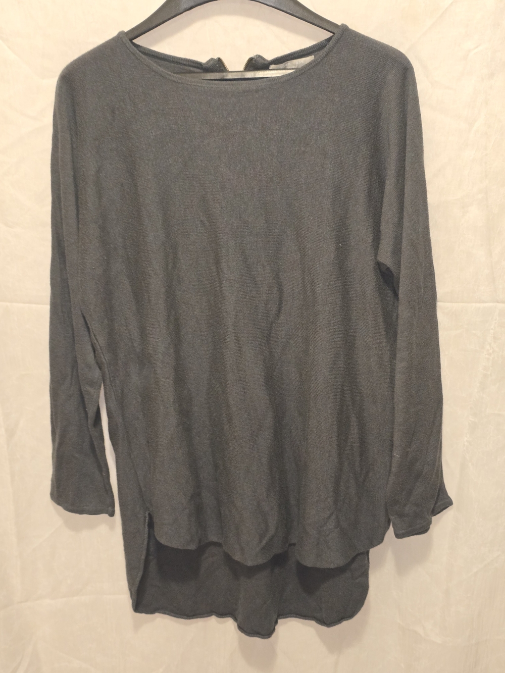 Joan Vass Charcoal Gray Long Sleeve Scoop Neck Sweater